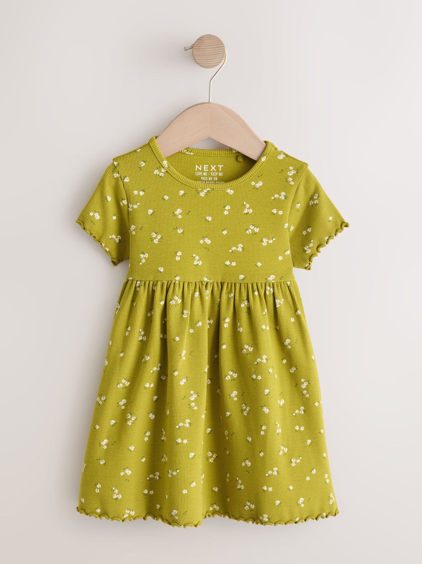 Olive Green Short Sleeve Ribbed Dress (3mths-7yrs) image 5