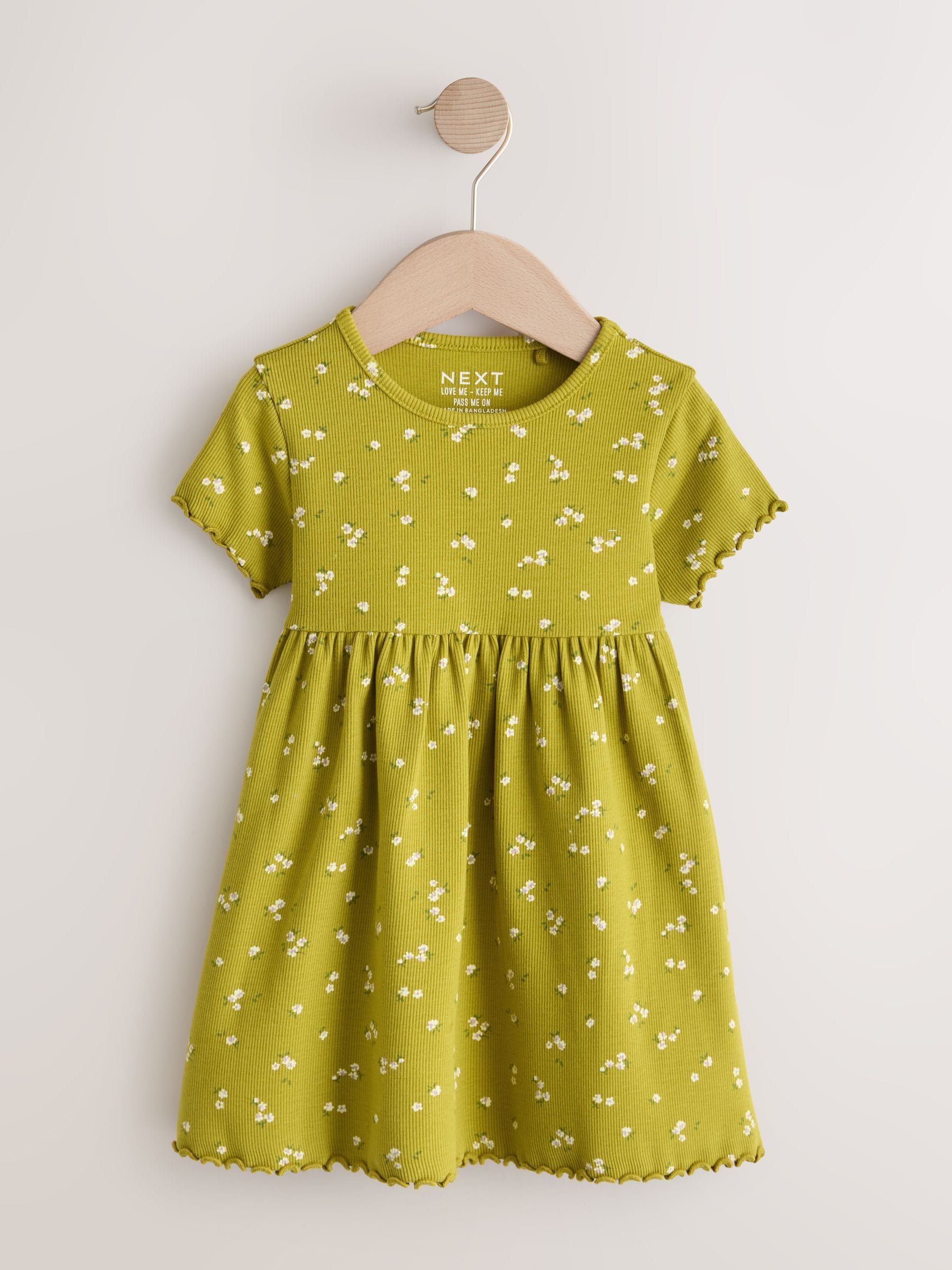 Olive Green Short Sleeve Ribbed Dress (3mths-7yrs) image 5