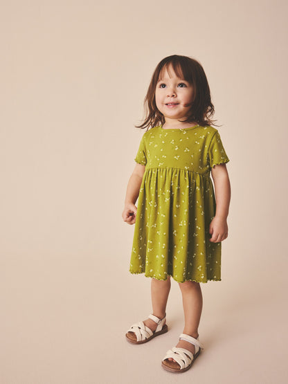 Olive Green Short Sleeve Ribbed Dress (3mths-7yrs) image 1