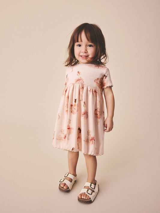 Dsiney Kidz - Pink Ballerina Short Sleeve Ribbed Dress (3mths-7yrs) image 1