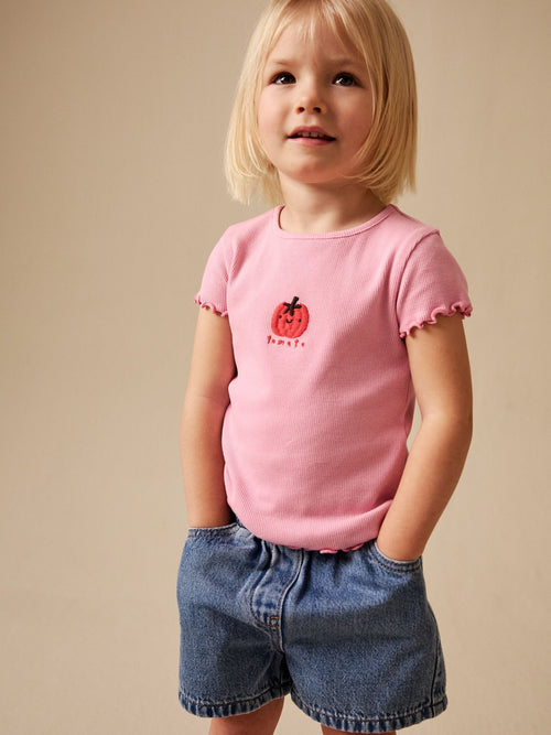 Pink Tomato Character Short Sleeve Ribbed T-Shirt (3mths-7yrs) image 1