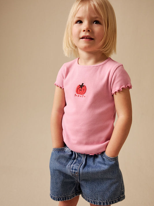 Pink Tomato Character Short Sleeve Ribbed T-Shirt (3mths-7yrs) image 1