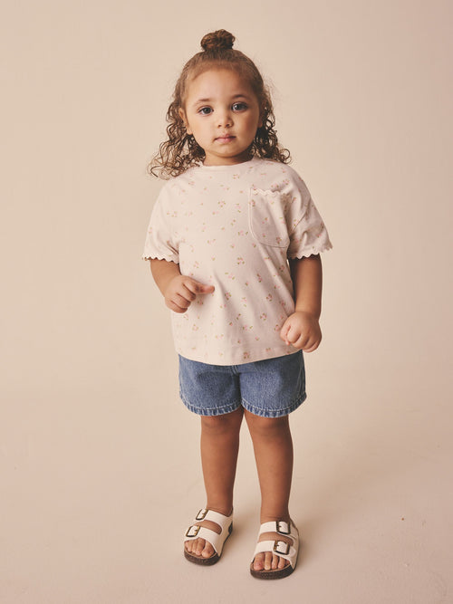 Ecru White Ditsy Floral Short Sleeve Ric Rac Trim T-Shirt (3mths-7yrs) image 1