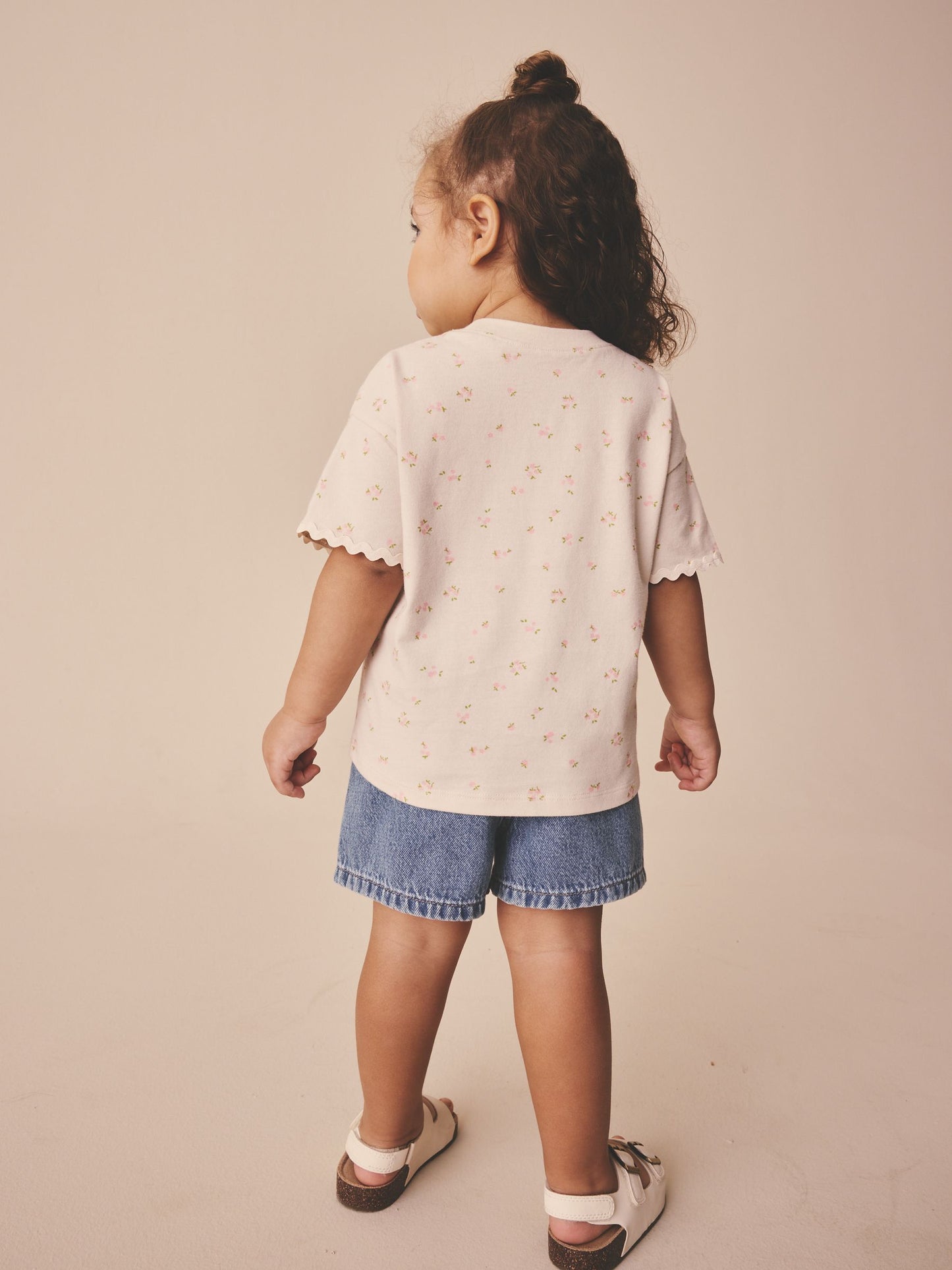 Ecru White Ditsy Floral Short Sleeve Ric Rac Trim T-Shirt (3mths-7yrs) image 3