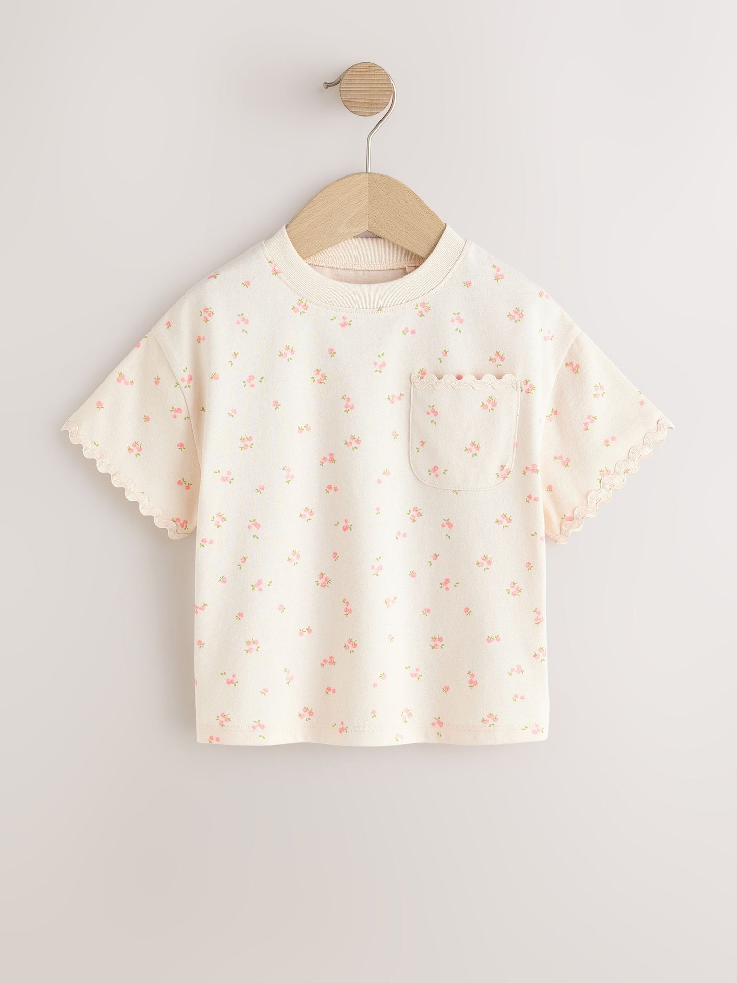 Ecru White Ditsy Floral Short Sleeve Ric Rac Trim T-Shirt (3mths-7yrs) image 4