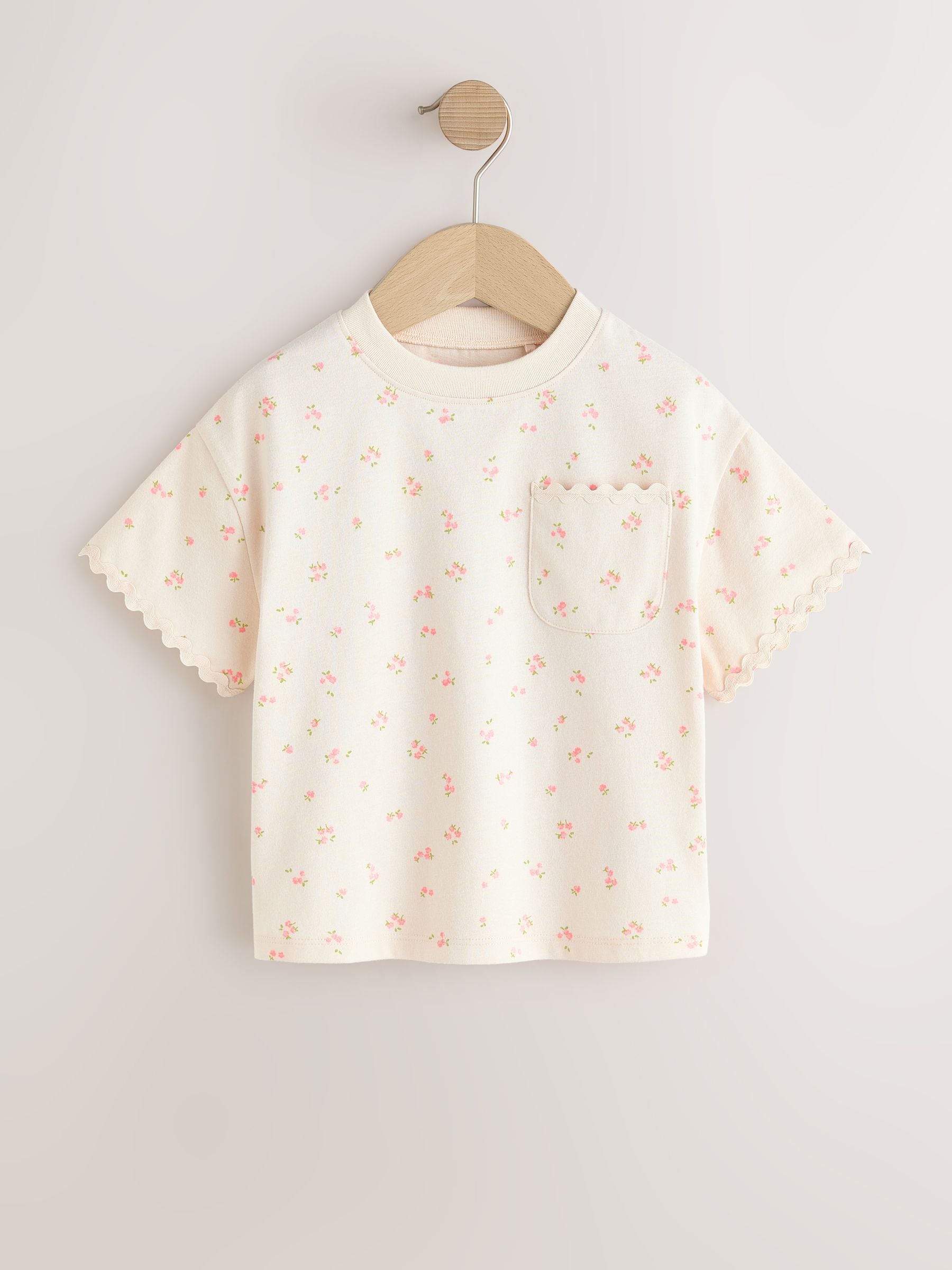 Ecru White Ditsy Floral Short Sleeve Ric Rac Trim T-Shirt (3mths-7yrs) image 4
