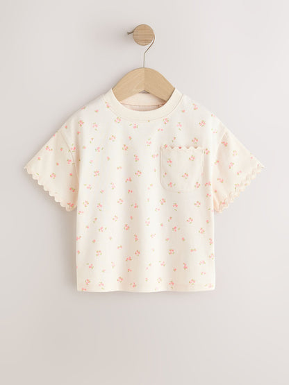 Ecru White Ditsy Floral Short Sleeve Ric Rac Trim T-Shirt (3mths-7yrs) image 4