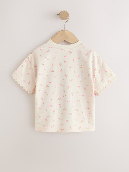 Ecru White Ditsy Floral Short Sleeve Ric Rac Trim T-Shirt (3mths-7yrs) image 5