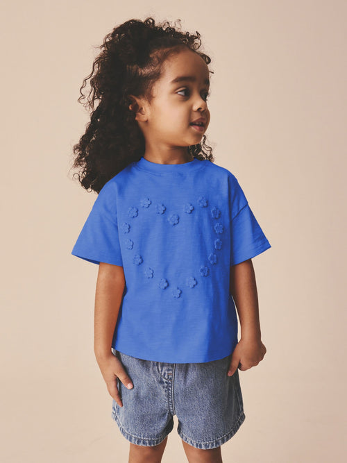Blue Short Sleeve Applique Flower T-Shirt (3mths-7yrs) image 1