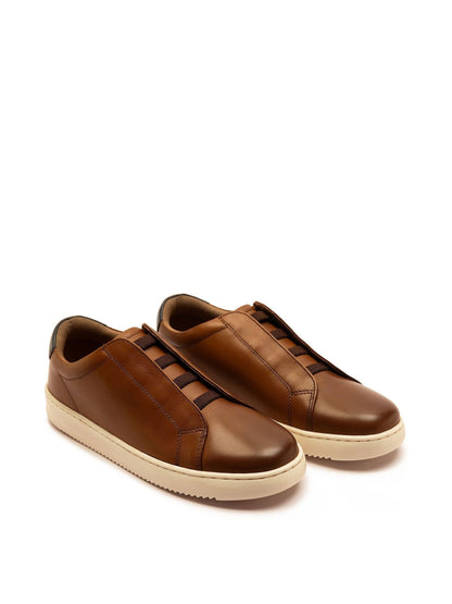 Off The Hook Brown Evers Leather Slip-On Trainers with Elastic Lacing image 1