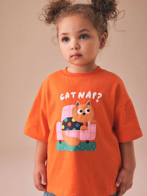 Orange Cat Short Sleeve T-Shirt (3mths-7yrs) image 1