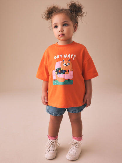 Orange Cat Short Sleeve T-Shirt (3mths-7yrs) image 3