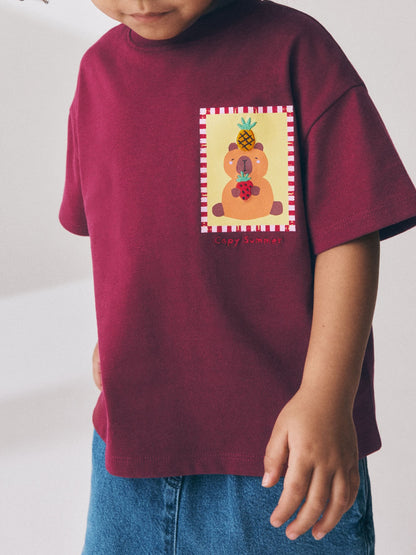 Burgundy Capybara Short Sleeve T-Shirt (3mths-7yrs) image 5