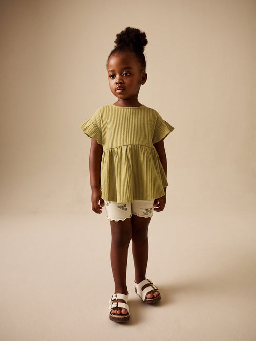 Green Ditsy Floral Ribbed Top and Cycle Shorts Set (3mths-7yrs) image 1