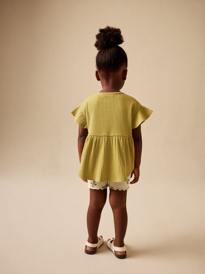 Green Ditsy Floral Ribbed Top and Cycle Shorts Set (3mths-7yrs) image 2