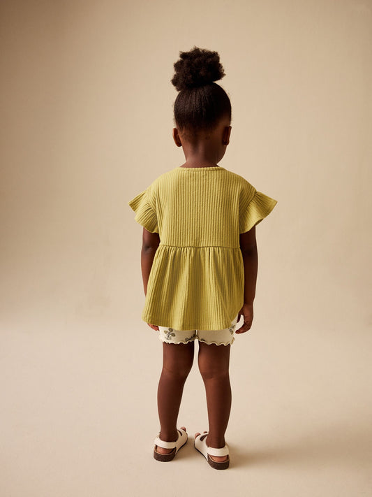 Green Ditsy Floral Ribbed Top and Cycle Shorts Set (3mths-7yrs) image 3