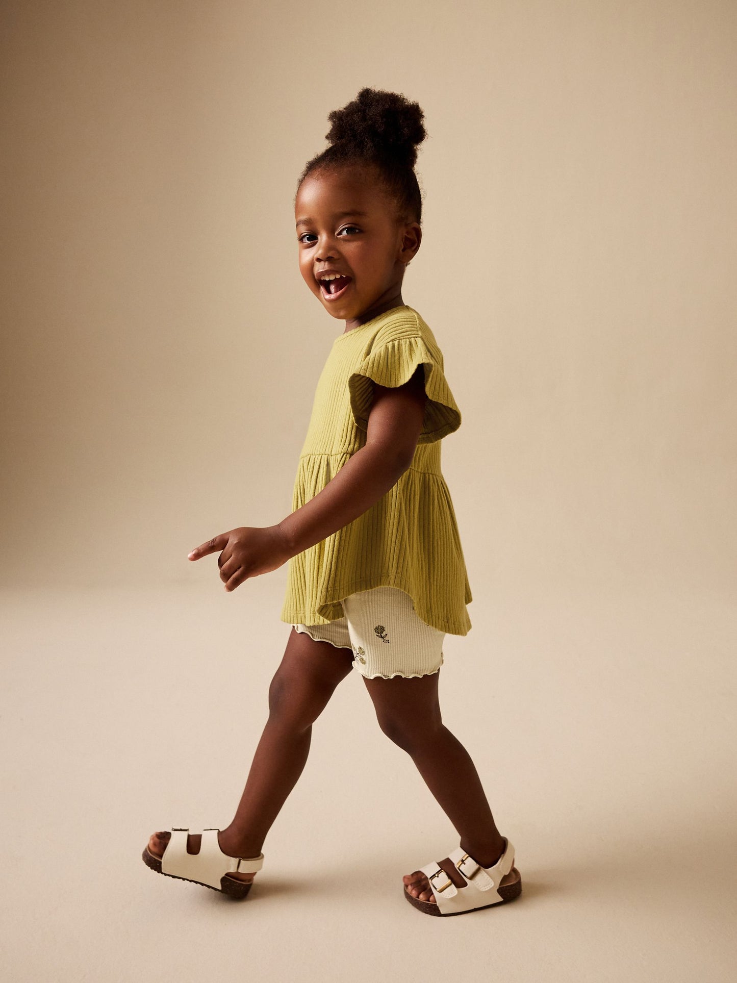 Green Ditsy Floral Ribbed Top and Cycle Shorts Set (3mths-7yrs) image 3