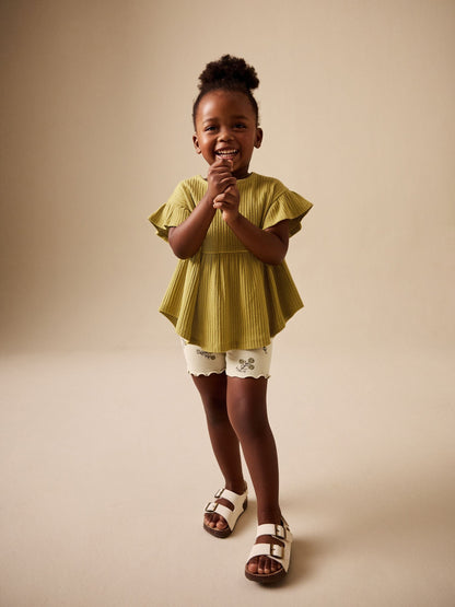 Green Ditsy Floral Ribbed Top and Cycle Shorts Set (3mths-7yrs) image 4