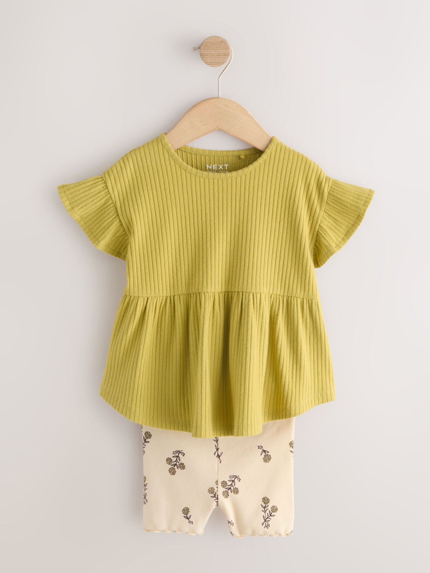 Green Ditsy Floral Ribbed Top and Cycle Shorts Set (3mths-7yrs) image 5