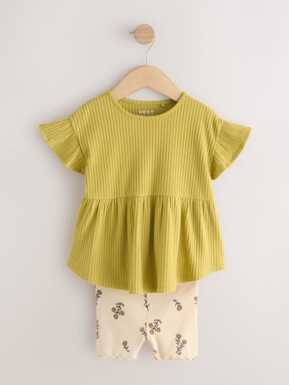 Green Ditsy Floral Ribbed Top and Cycle Shorts Set (3mths-7yrs) image 5