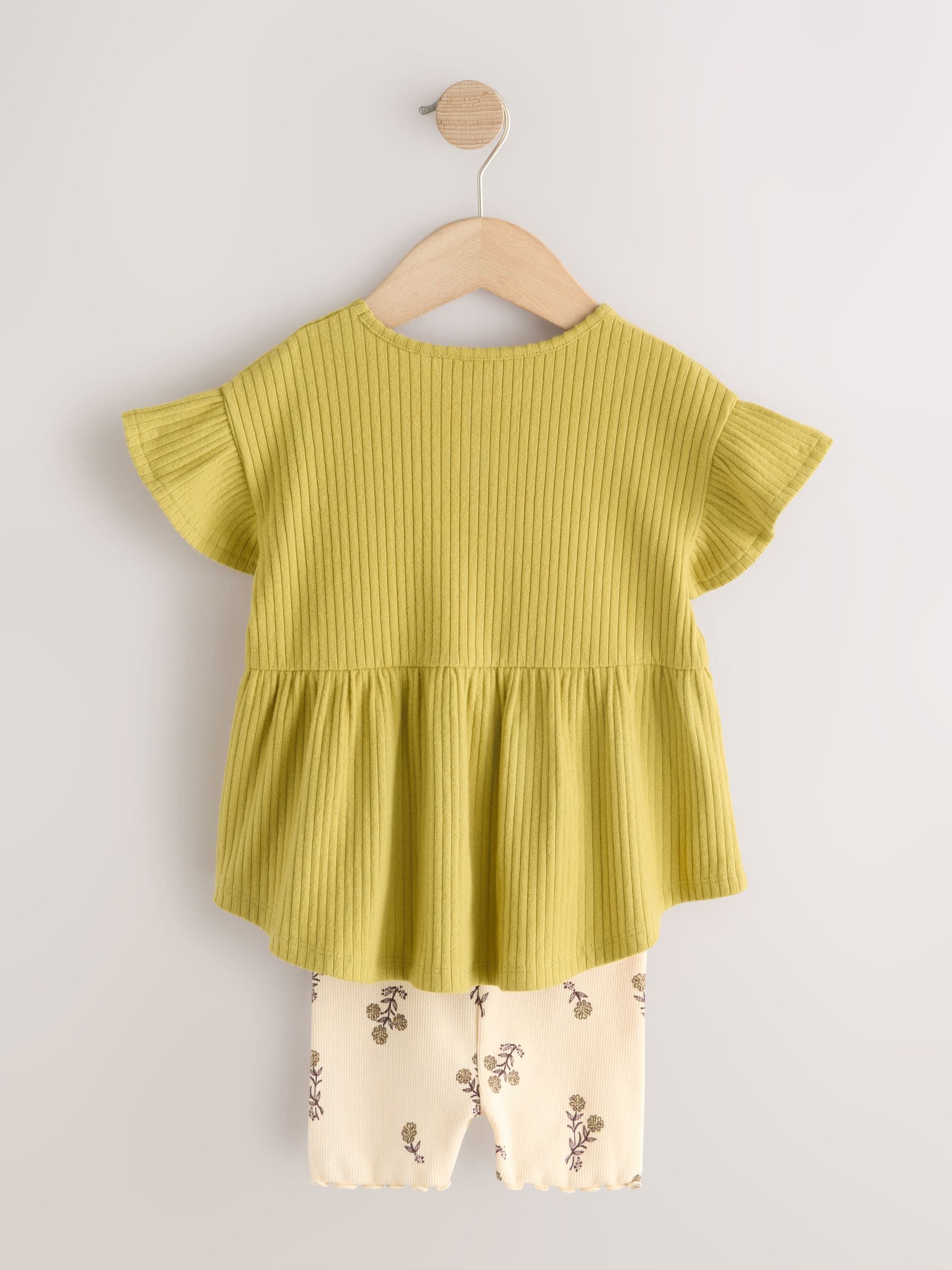 Green Ditsy Floral Ribbed Top and Cycle Shorts Set (3mths-7yrs) image 6
