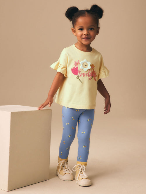 Dsiney Kidz - Yellow Padded Flower Short Sleeve T-Shirt and Leggings Set (3mths-7yrs) image 1
