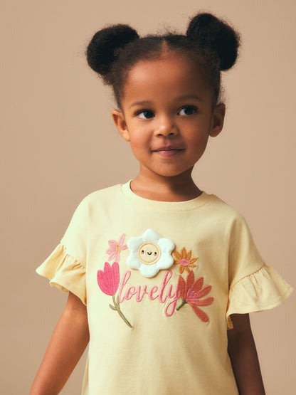 Yellow Padded Flower Short Sleeve T-Shirt and Leggings Set (3mths-7yrs) image 3