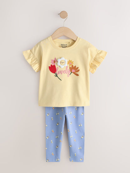 Yellow Padded Flower Short Sleeve T-Shirt and Leggings Set (3mths-7yrs) image 5