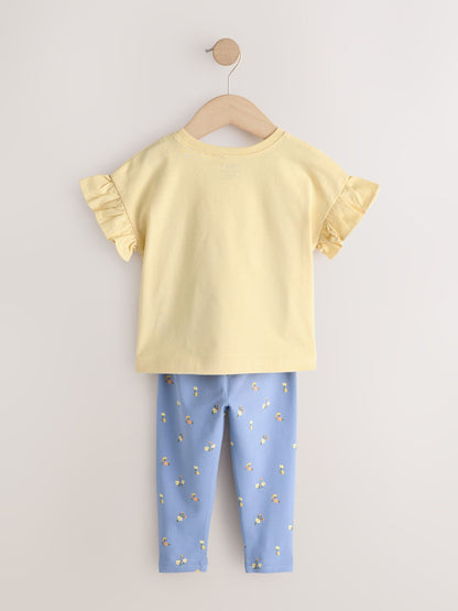 Yellow Padded Flower Short Sleeve T-Shirt and Leggings Set (3mths-7yrs) image 6