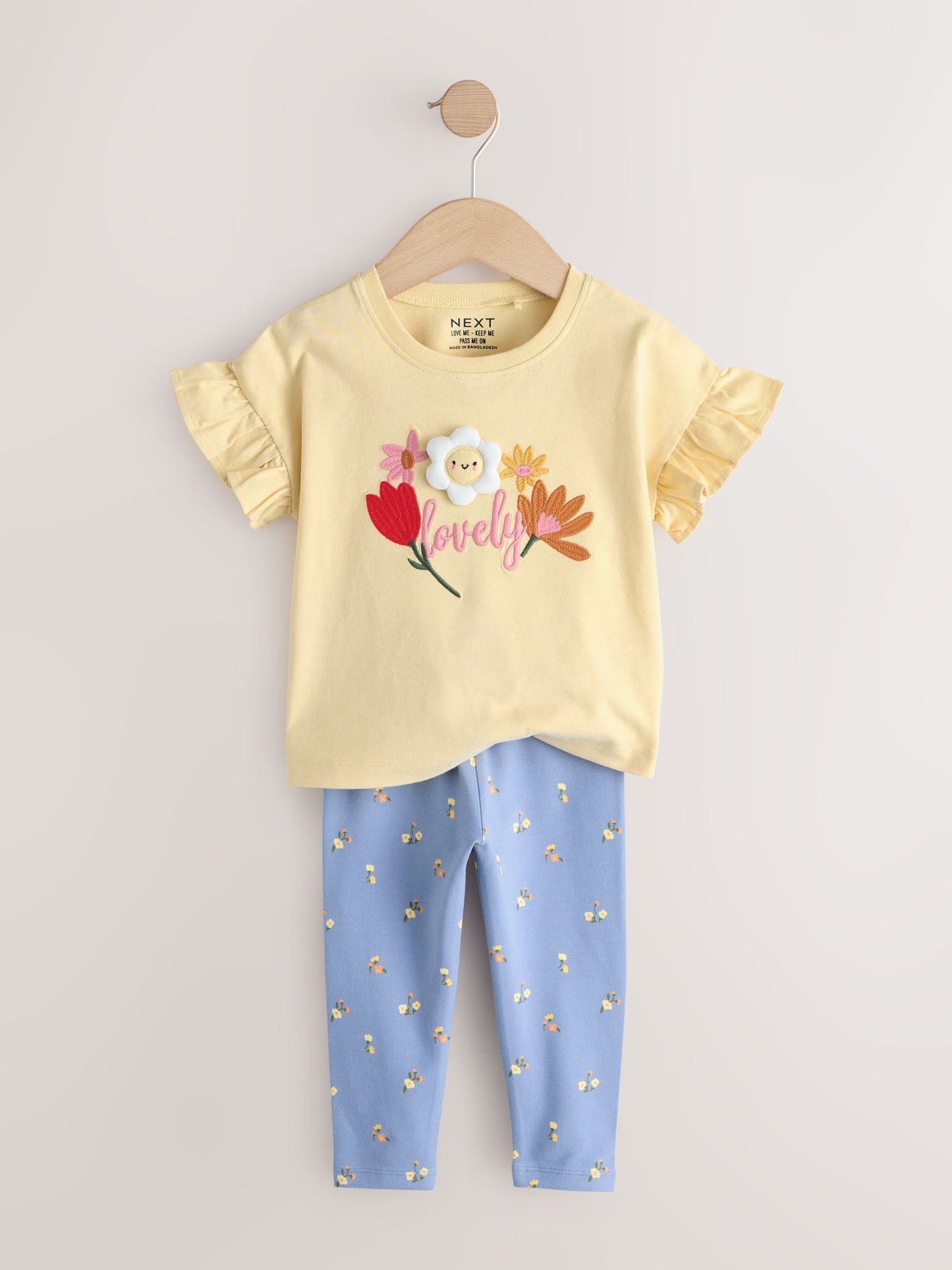 Yellow Padded Flower Short Sleeve T-Shirt and Leggings Set (3mths-7yrs) image 7