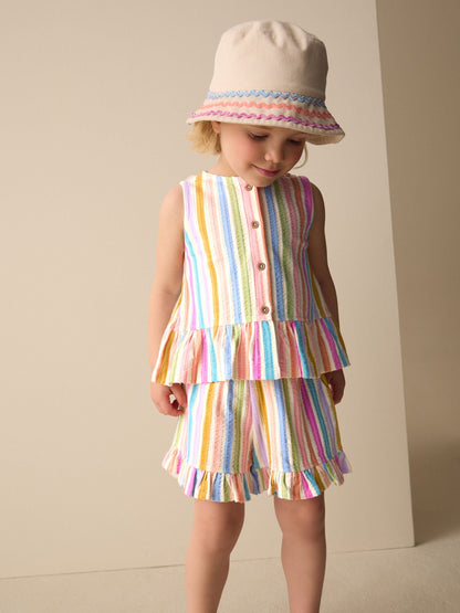 Pink/Blue Rainbow Stripe Peplum Vest and Shorts Set (3mths-7yrs) image 1