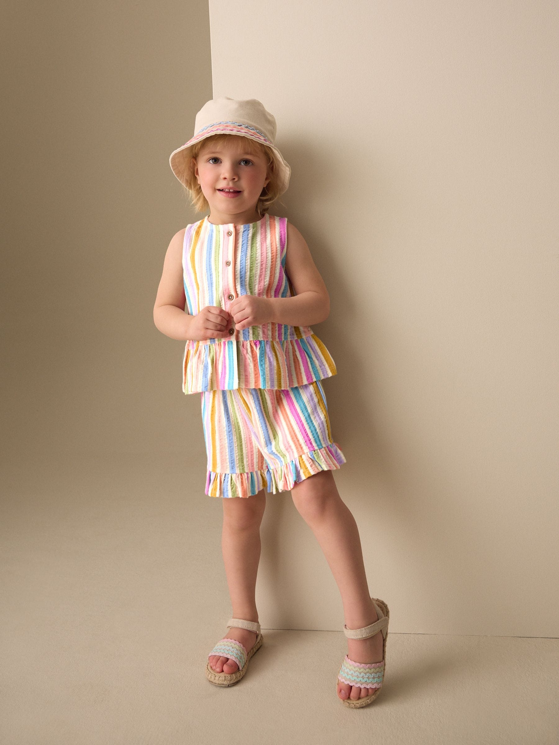 Pink/Blue Rainbow Stripe Peplum Vest and Shorts Set (3mths-7yrs) image 2