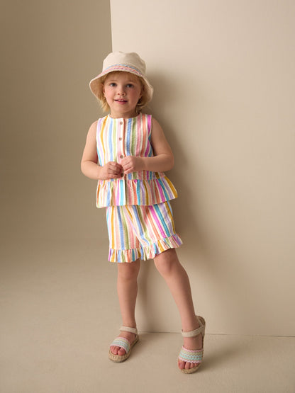 Pink/Blue Rainbow Stripe Peplum Vest and Shorts Set (3mths-7yrs) image 2