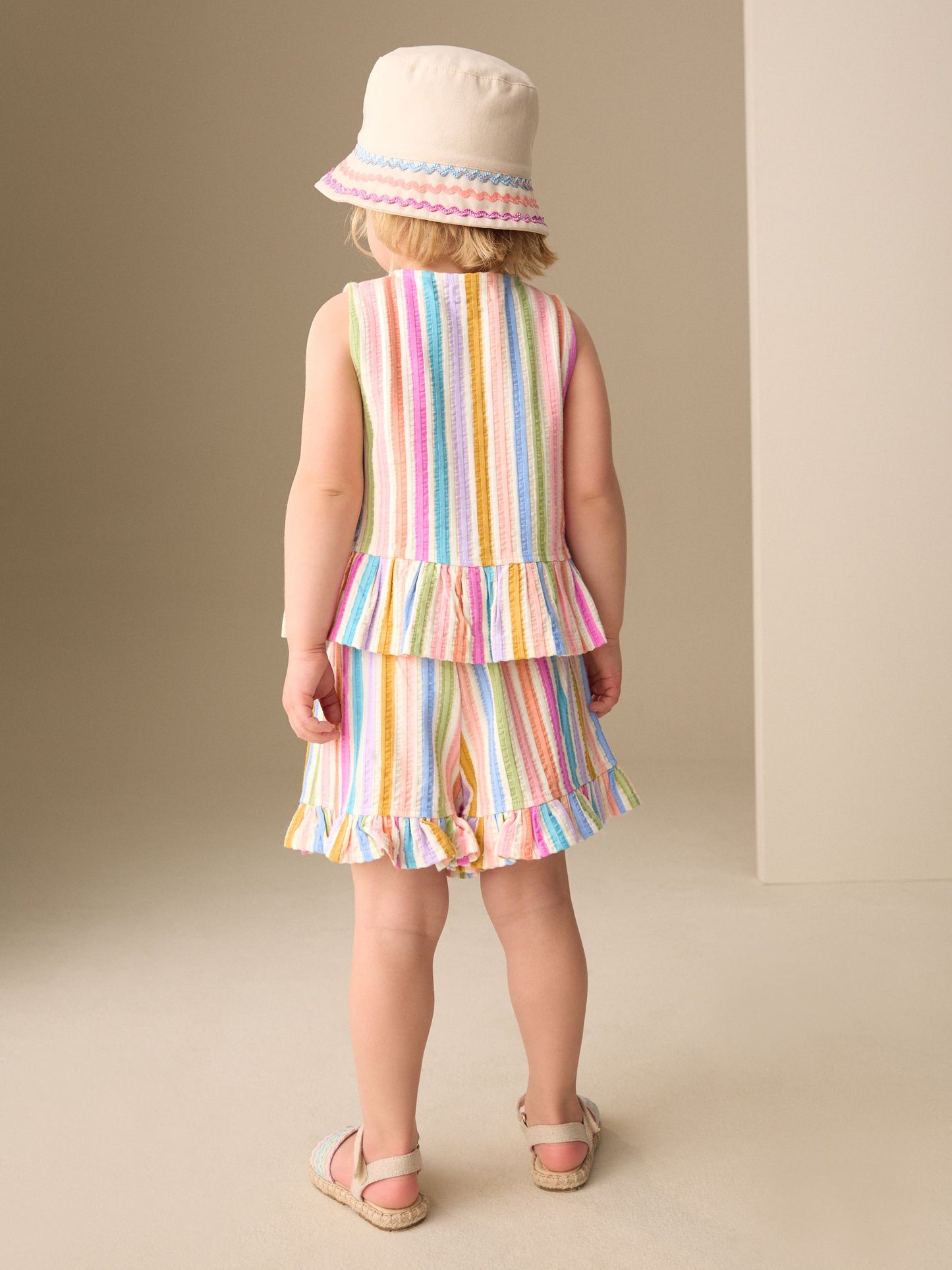 Pink/Blue Rainbow Stripe Peplum Vest and Shorts Set (3mths-7yrs) image 3