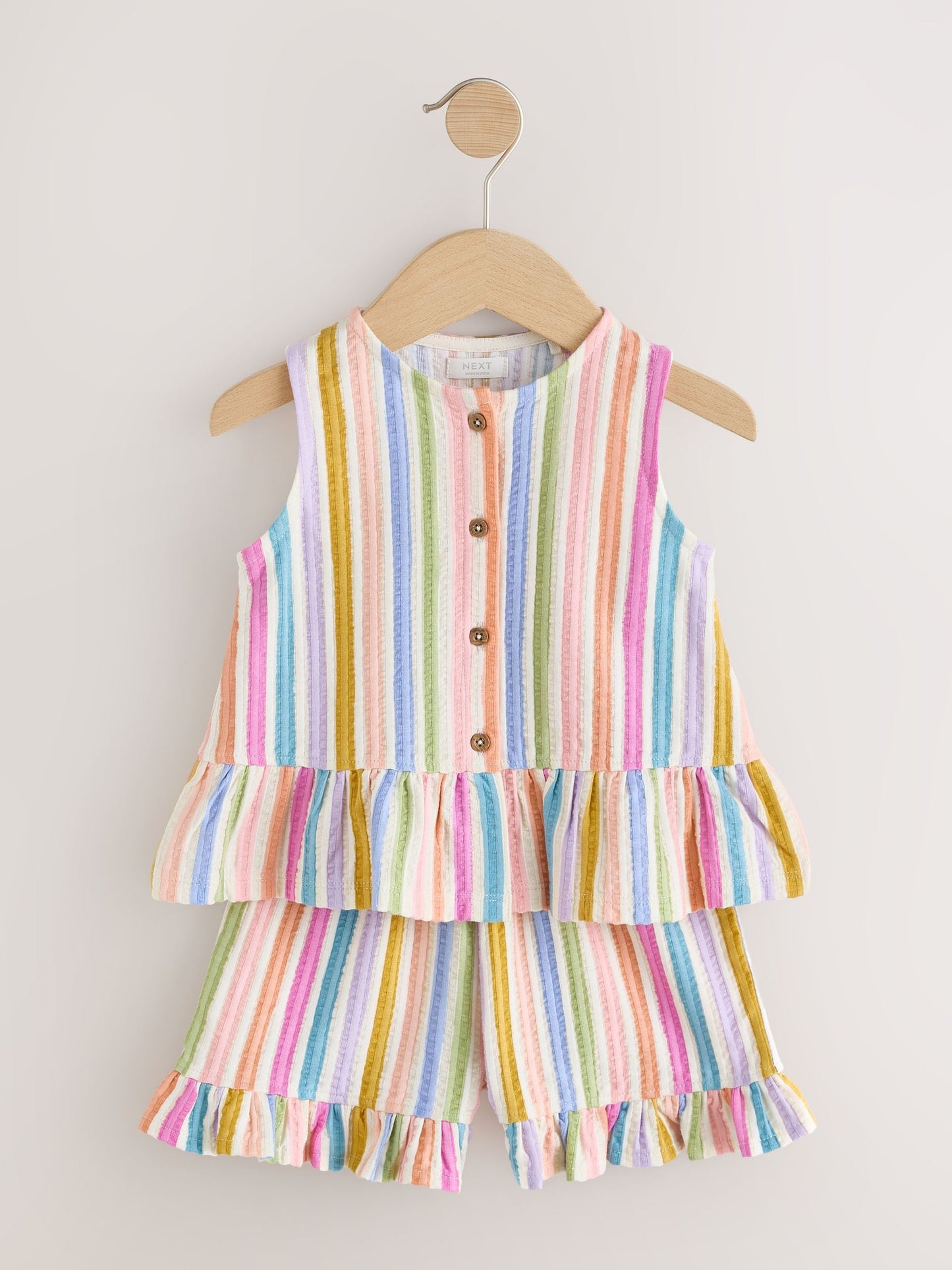 Pink/Blue Rainbow Stripe Peplum Vest and Shorts Set (3mths-7yrs) image 4