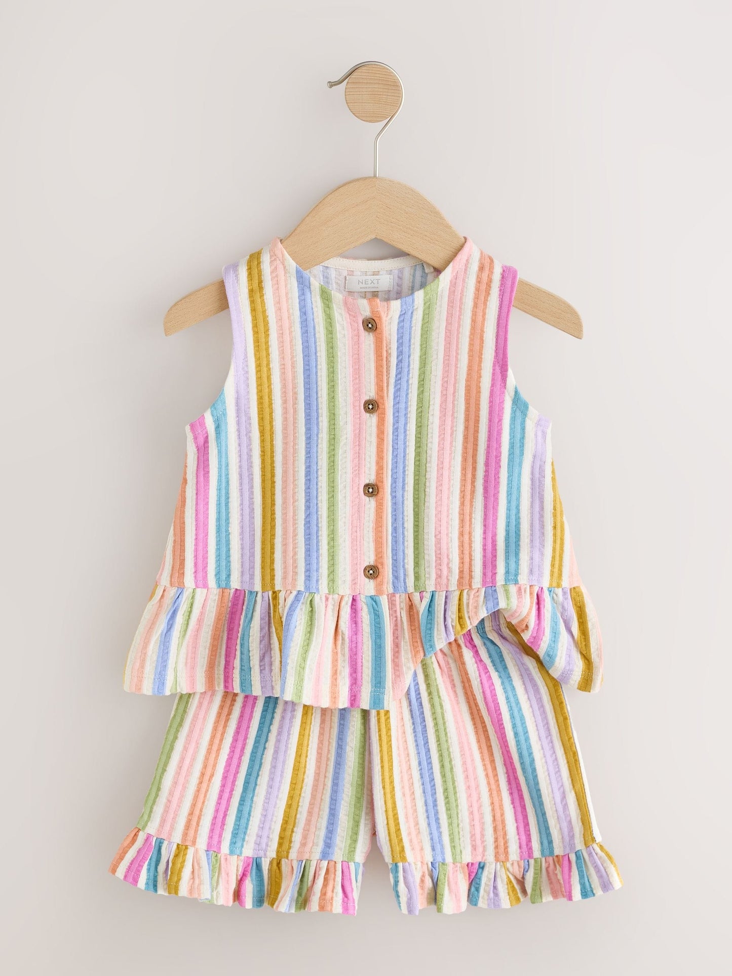 Pink/Blue Rainbow Stripe Peplum Vest and Shorts Set (3mths-7yrs) image 5