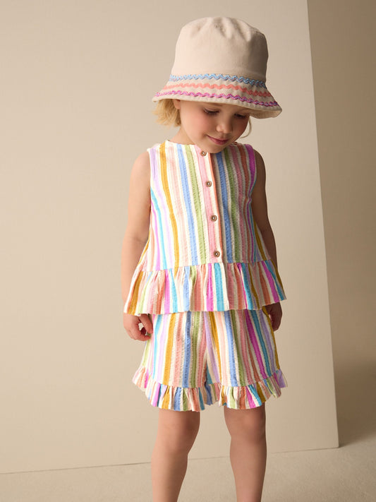 Dsiney Kidz - Pink/Blue Rainbow Stripe Peplum Vest and Shorts Set (3mths-7yrs) image 1