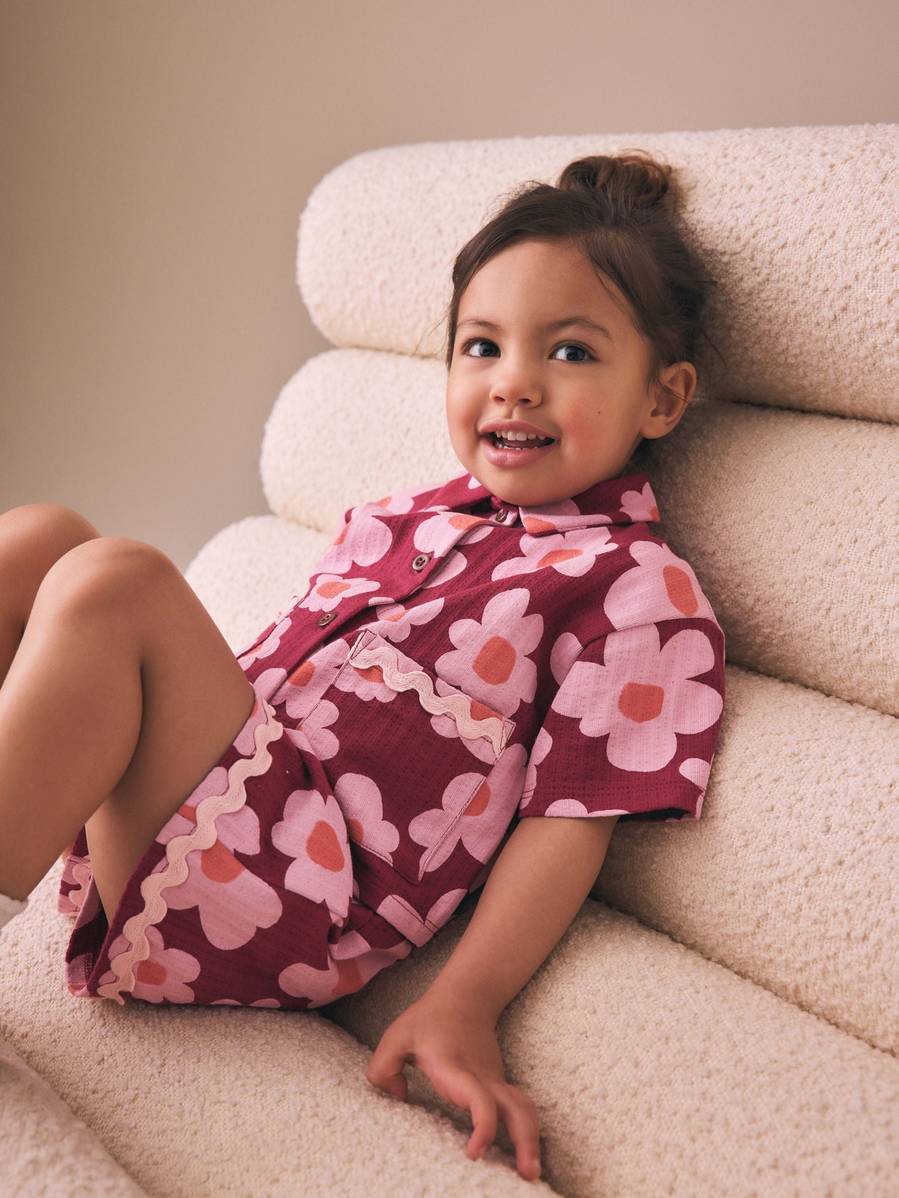 Pink/Plum Stampy Flower Short Sleeve Button Shirt and Shorts Set (3mths-7yrs) image 2