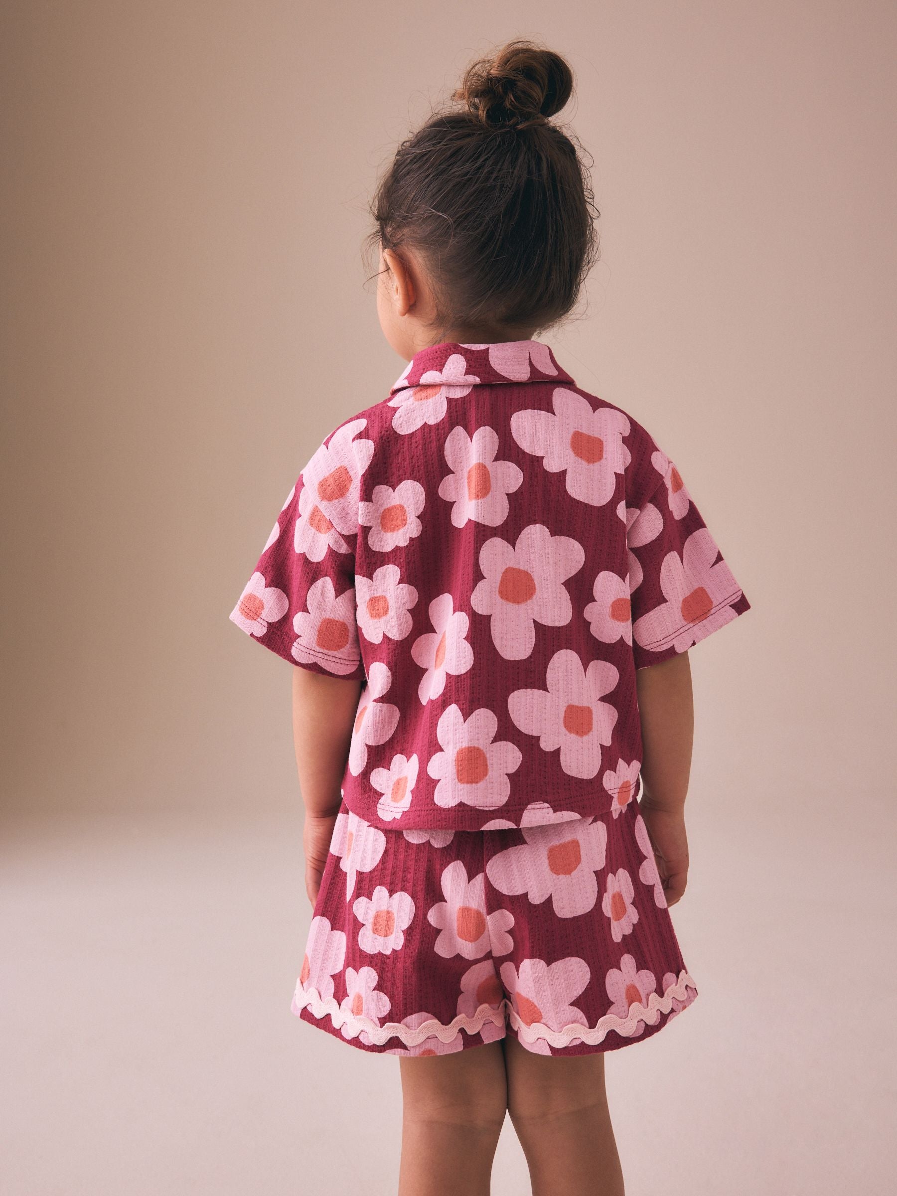 Pink/Plum Stampy Flower Short Sleeve Button Shirt and Shorts Set (3mths-7yrs) image 3
