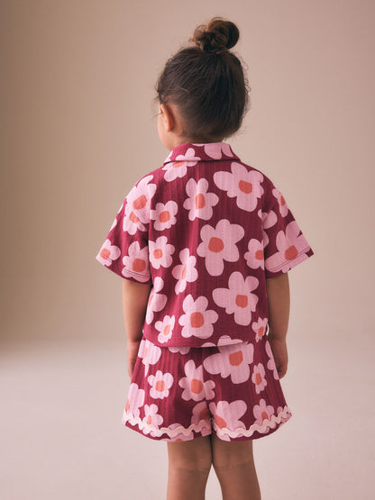 Pink/Plum Stampy Flower Short Sleeve Button Shirt and Shorts Set (3mths-7yrs) image 3