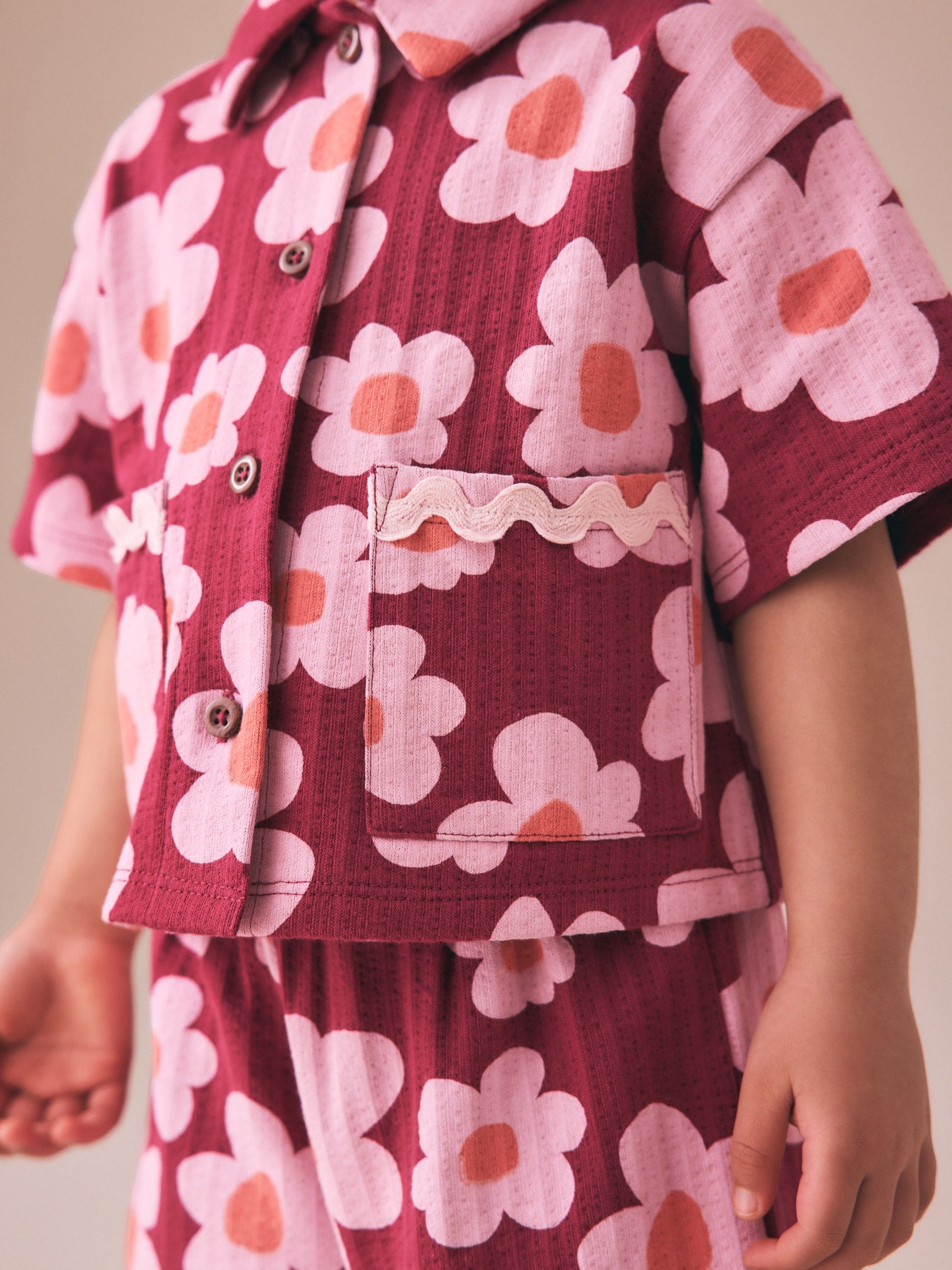 Pink/Plum Stampy Flower Short Sleeve Button Shirt and Shorts Set (3mths-7yrs) image 4