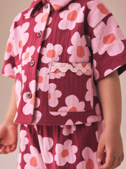 Pink/Plum Stampy Flower Short Sleeve Button Shirt and Shorts Set (3mths-7yrs) image 4