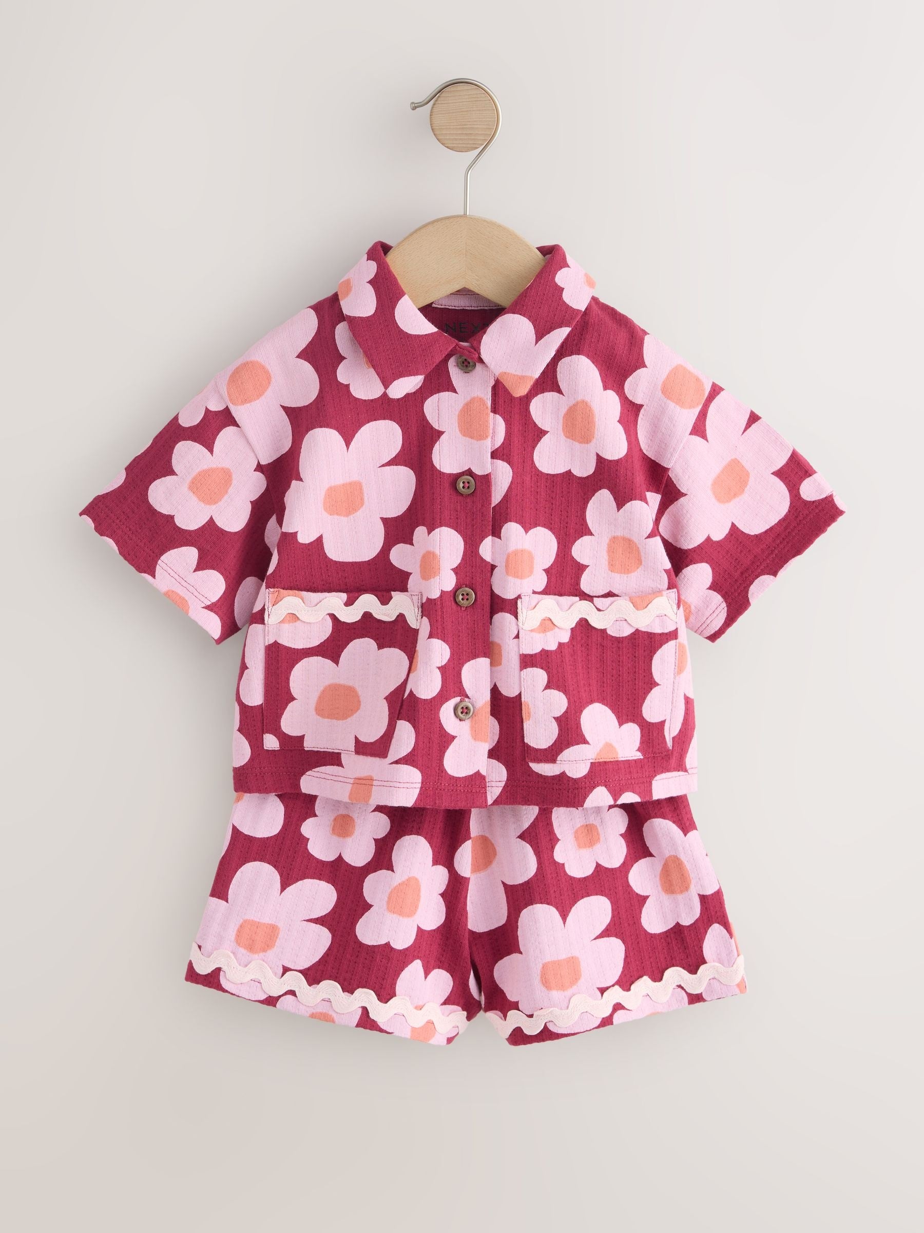 Pink/Plum Stampy Flower Short Sleeve Button Shirt and Shorts Set (3mths-7yrs) image 5
