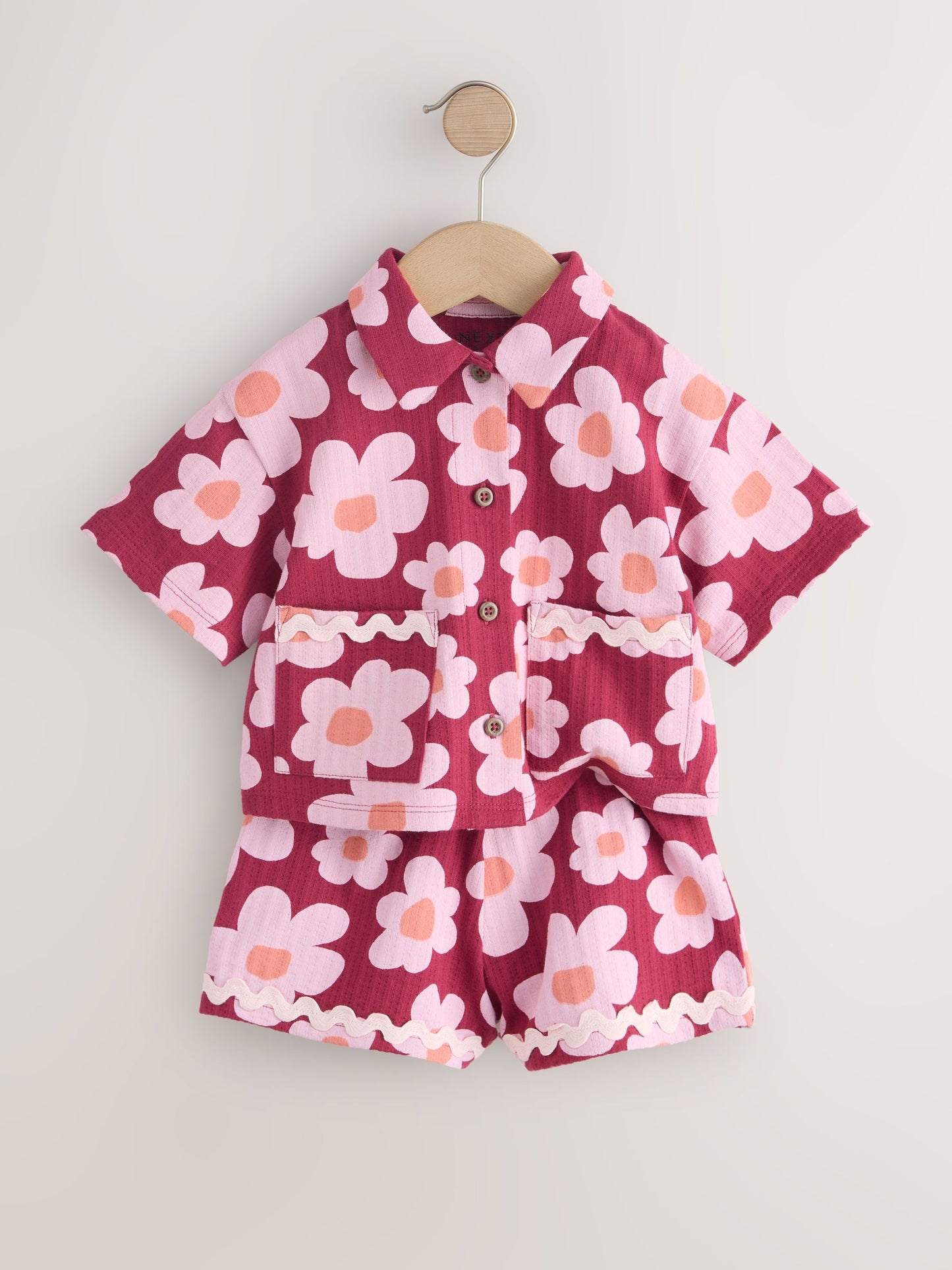 Pink/Plum Stampy Flower Short Sleeve Button Shirt and Shorts Set (3mths-7yrs) image 6