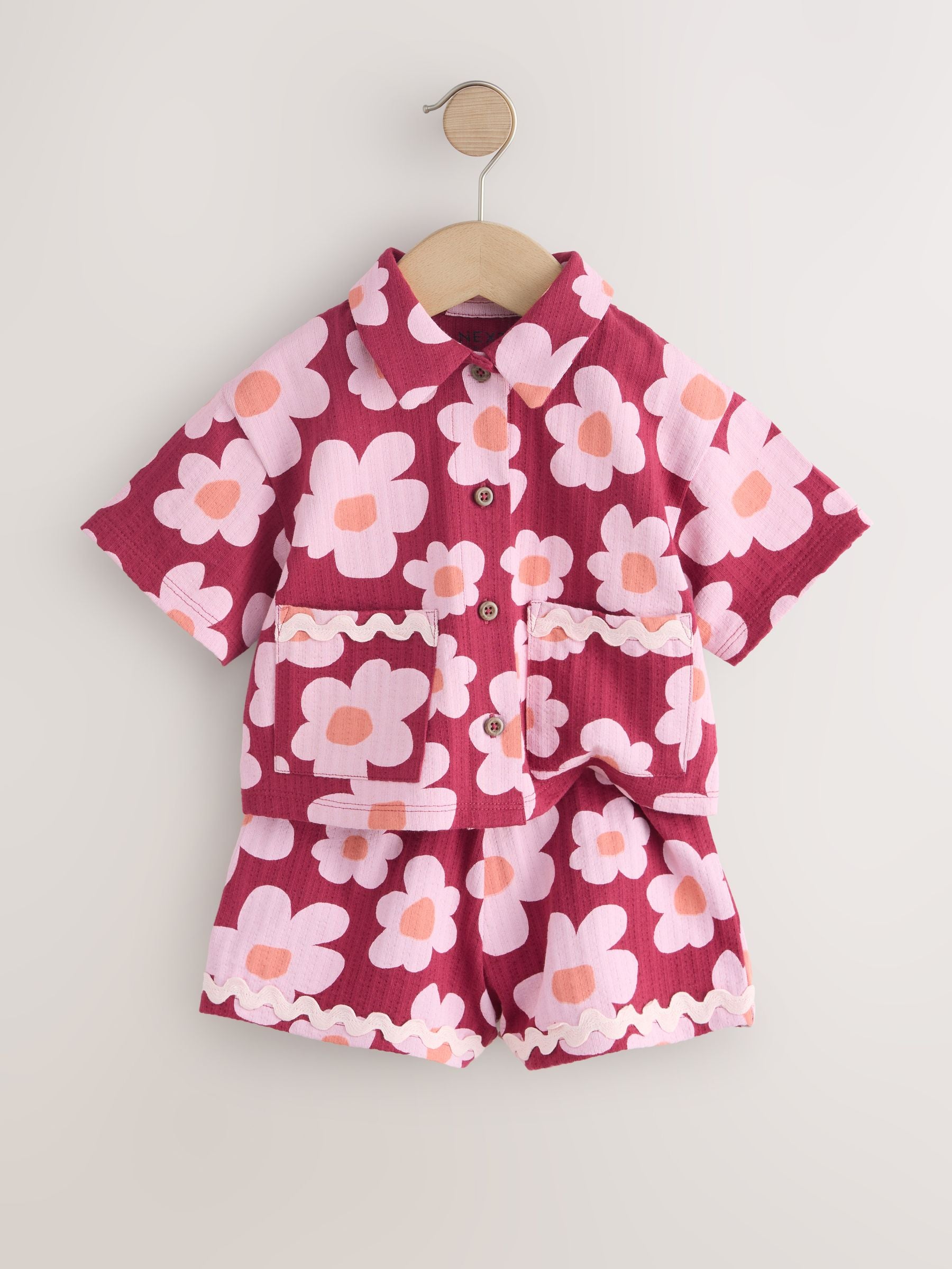 Pink/Plum Stampy Flower Short Sleeve Button Shirt and Shorts Set (3mths-7yrs) image 6