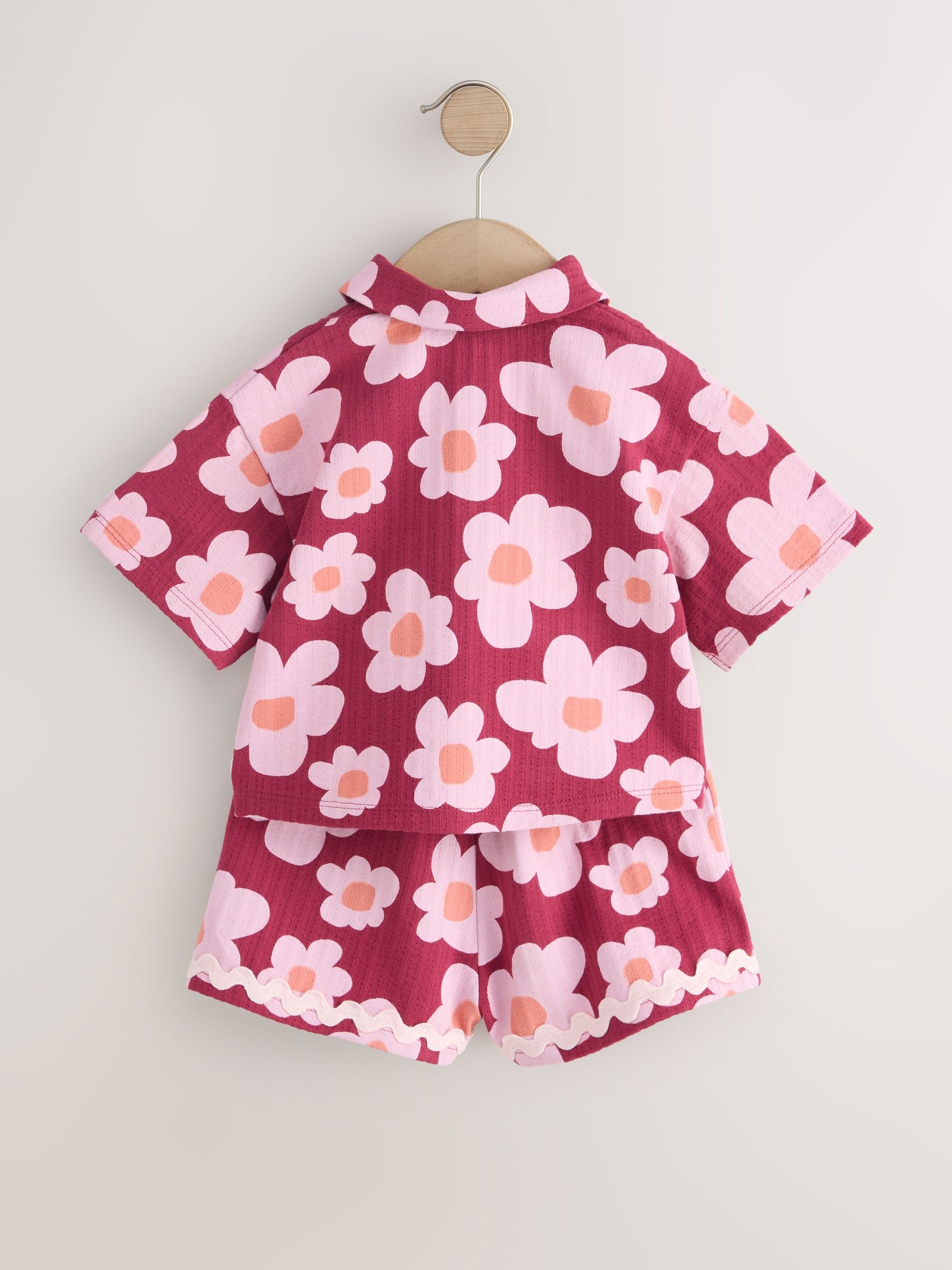 Pink/Plum Stampy Flower Short Sleeve Button Shirt and Shorts Set (3mths-7yrs) image 7