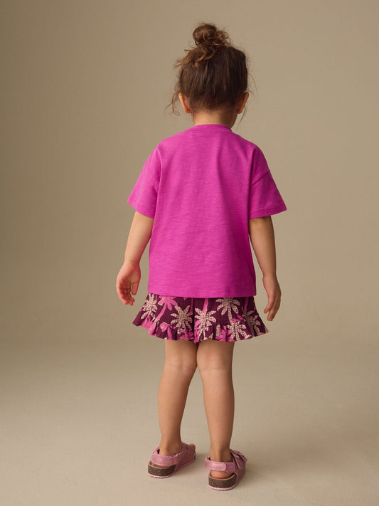 Pink/Purple Palm Tree Embroidery Short Sleeve Top and Shorts Set (3mths-7yrs) image 3