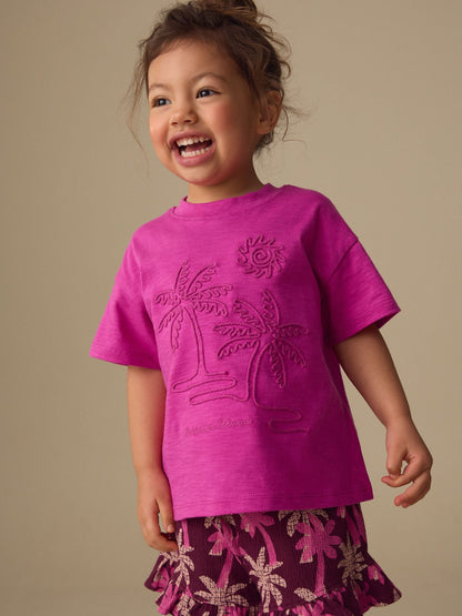Pink/Purple Palm Tree Embroidery Short Sleeve Top and Shorts Set (3mths-7yrs) image 4
