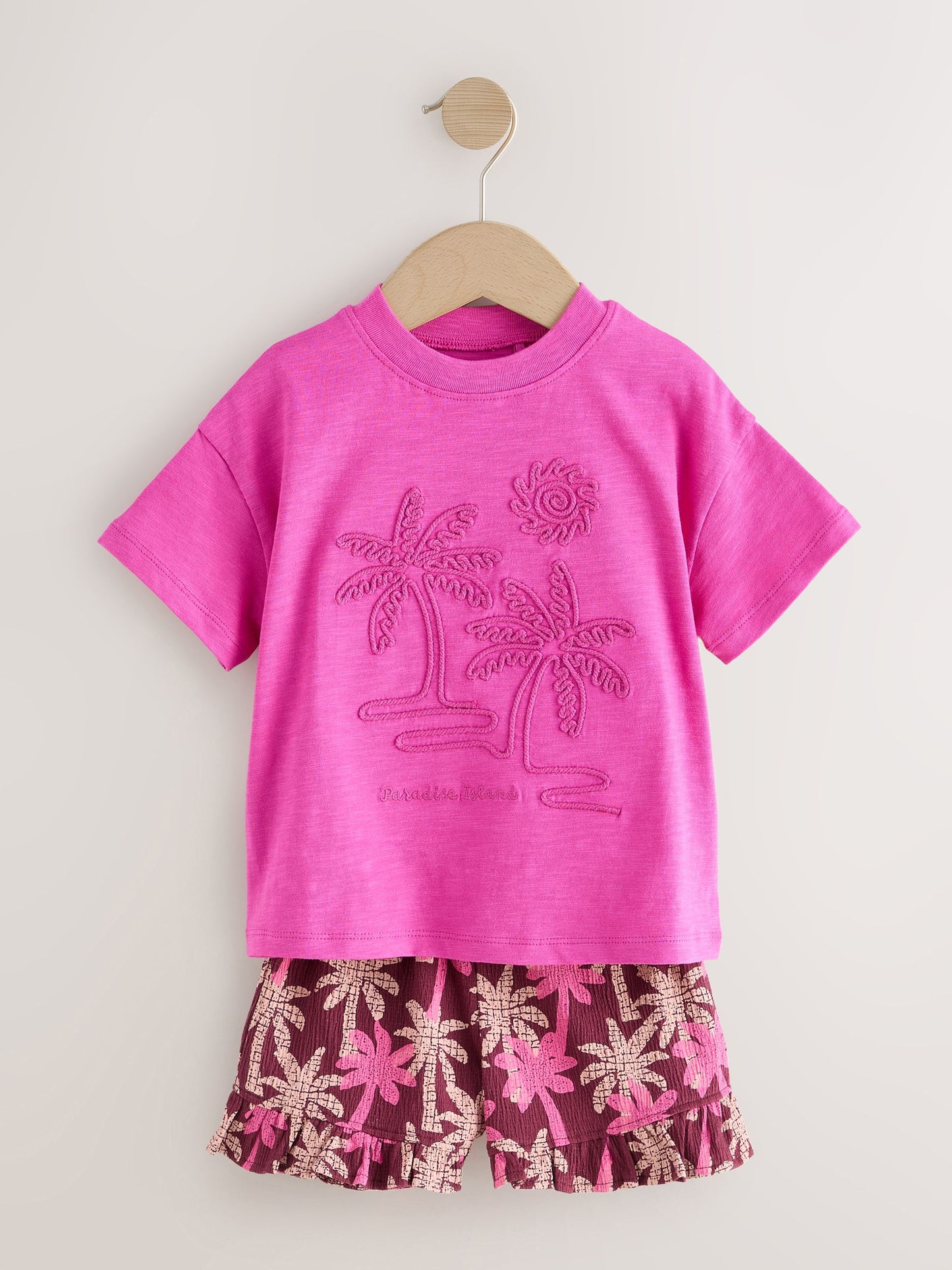 Pink/Purple Palm Tree Embroidery Short Sleeve Top and Shorts Set (3mths-7yrs) image 5