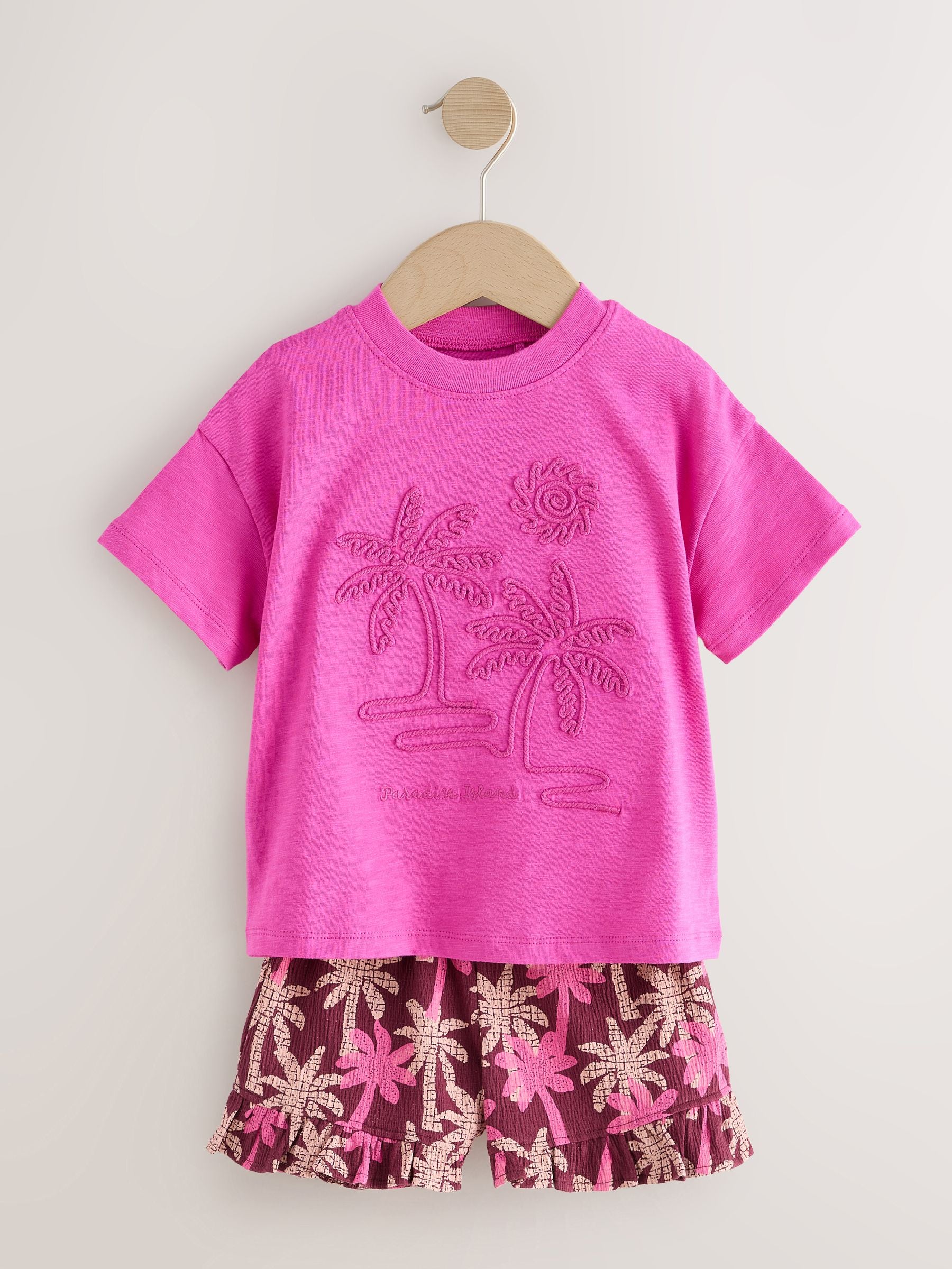 Pink/Purple Palm Tree Embroidery Short Sleeve Top and Shorts Set (3mths-7yrs) image 5